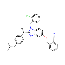 CC(C)Cc1ccc([C@H](C)c2nc3cc(OCc4ccccc4C#N)ccc3n2Cc2ccccc2Cl)cc1 ZINC001772619142