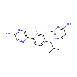 CC(C)Cc1ccc(-c2cnc(N)cn2)c(F)c1Oc1nccc(N)n1 ZINC000224582300