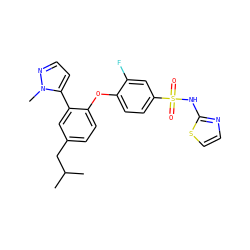 CC(C)Cc1ccc(Oc2ccc(S(=O)(=O)Nc3nccs3)cc2F)c(-c2ccnn2C)c1 ZINC000095584650