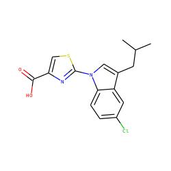 CC(C)Cc1cn(-c2nc(C(=O)O)cs2)c2ccc(Cl)cc12 ZINC000029044351