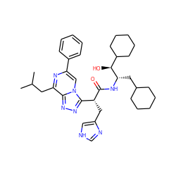 CC(C)Cc1nc(-c2ccccc2)cn2c([C@@H](Cc3c[nH]cn3)C(=O)N[C@@H](CC3CCCCC3)[C@@H](O)C3CCCCC3)nnc12 ZINC000026382879