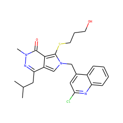 CC(C)Cc1nn(C)c(=O)c2c(SCCCO)n(Cc3cc(Cl)nc4ccccc34)cc12 ZINC000653899288
