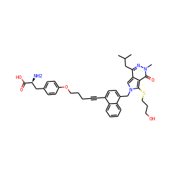 CC(C)Cc1nn(C)c(=O)c2c(SCCCO)n(Cc3ccc(C#CCCCOc4ccc(C[C@H](N)C(=O)O)cc4)c4ccccc34)cc12 ZINC000653915641