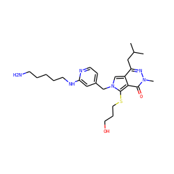 CC(C)Cc1nn(C)c(=O)c2c(SCCCO)n(Cc3ccnc(NCCCCCN)c3)cc12 ZINC000653912238