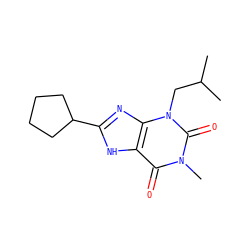 CC(C)Cn1c(=O)n(C)c(=O)c2[nH]c(C3CCCC3)nc21 ZINC000012405423