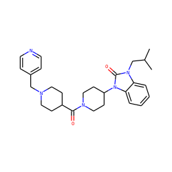 CC(C)Cn1c(=O)n(C2CCN(C(=O)C3CCN(Cc4ccncc4)CC3)CC2)c2ccccc21 ZINC000058592499