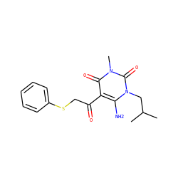 CC(C)Cn1c(N)c(C(=O)CSc2ccccc2)c(=O)n(C)c1=O ZINC000002652936