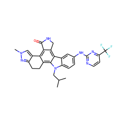 CC(C)Cn1c2ccc(Nc3nccc(C(F)(F)F)n3)cc2c2c3c(c4c(c21)CCc1nn(C)cc1-4)C(=O)NC3 ZINC000084614705