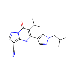 CC(C)Cn1cc(-c2[nH]c3c(C#N)cnn3c(=O)c2C(C)C)cn1 ZINC000653726160