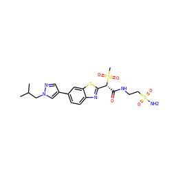CC(C)Cn1cc(-c2ccc3nc([C@@H](C(=O)NCCS(N)(=O)=O)S(C)(=O)=O)sc3c2)cn1 ZINC000143923790