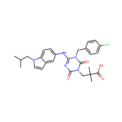 CC(C)Cn1ccc2cc(Nc3nc(=O)n(CC(C)(C)C(=O)O)c(=O)n3Cc3ccc(Cl)cc3)ccc21 ZINC000200504404