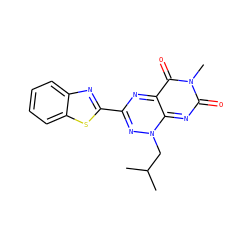 CC(C)Cn1nc(-c2nc3ccccc3s2)nc2c(=O)n(C)c(=O)nc1-2 ZINC000043010691
