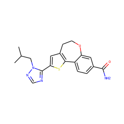 CC(C)Cn1ncnc1-c1cc2c(s1)-c1ccc(C(N)=O)cc1OCC2 ZINC000095584117