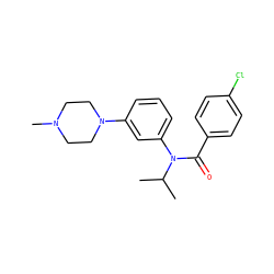 CC(C)N(C(=O)c1ccc(Cl)cc1)c1cccc(N2CCN(C)CC2)c1 ZINC000058582627