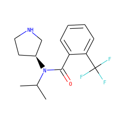 CC(C)N(C(=O)c1ccccc1C(F)(F)F)[C@H]1CCNC1 ZINC000043019419