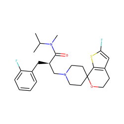 CC(C)N(C)C(=O)[C@H](Cc1ccccc1F)CN1CCC2(CC1)OCCc1cc(F)sc12 ZINC000095561458