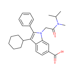 CC(C)N(C)C(=O)Cn1c(-c2ccccc2)c(C2CCCCC2)c2ccc(C(=O)O)cc21 ZINC000013646564