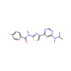 CC(C)N(C)c1cc(-c2csc(N(C)C(=O)c3ccc(F)cc3)n2)ncn1 ZINC000045317167