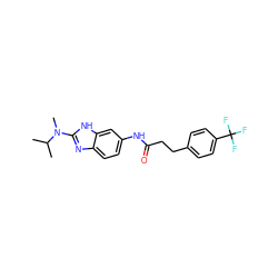 CC(C)N(C)c1nc2ccc(NC(=O)CCc3ccc(C(F)(F)F)cc3)cc2[nH]1 ZINC000003819859