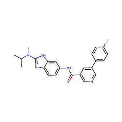 CC(C)N(C)c1nc2ccc(NC(=O)c3cncc(-c4ccc(F)cc4)c3)cc2[nH]1 ZINC000040428742