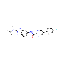 CC(C)N(C)c1nc2ccc(NC(=O)c3ncc(-c4ccc(F)cc4)cn3)cc2[nH]1 ZINC000034104872