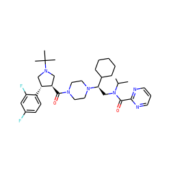 CC(C)N(C[C@H](C1CCCCC1)N1CCN(C(=O)[C@@H]2CN(C(C)(C)C)C[C@H]2c2ccc(F)cc2F)CC1)C(=O)c1ncccn1 ZINC000058600009