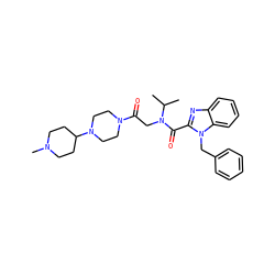 CC(C)N(CC(=O)N1CCN(C2CCN(C)CC2)CC1)C(=O)c1nc2ccccc2n1Cc1ccccc1 ZINC000040952472