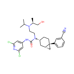 CC(C)N(CCN(C(=O)Nc1cc(Cl)nc(Cl)c1)[C@@H]1CC[C@]2(c3cccc(C#N)c3)C[C@@H]2C1)[C@@H](C)CO ZINC000003916403