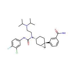 CC(C)N(CCN(C(=O)Nc1ccc(F)c(Cl)c1)[C@@H]1CC[C@]2(c3cccc(C(N)=O)c3)C[C@@H]2C1)C(C)C ZINC000028649963