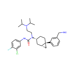 CC(C)N(CCN(C(=O)Nc1ccc(F)c(Cl)c1)[C@@H]1CC[C@]2(c3cccc(CN)c3)C[C@@H]2C1)C(C)C ZINC000028650137