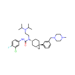 CC(C)N(CCN(C(=O)Nc1ccc(F)c(Cl)c1)[C@@H]1CC[C@]2(c3cccc(CN4CCN(C)CC4)c3)C[C@@H]2C1)C(C)C ZINC000028650161