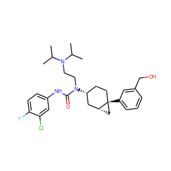 CC(C)N(CCN(C(=O)Nc1ccc(F)c(Cl)c1)[C@@H]1CC[C@]2(c3cccc(CO)c3)C[C@@H]2C1)C(C)C ZINC000028649970
