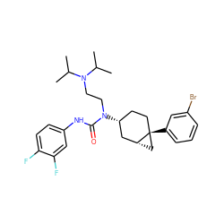 CC(C)N(CCN(C(=O)Nc1ccc(F)c(F)c1)[C@@H]1CC[C@]2(c3cccc(Br)c3)C[C@@H]2C1)C(C)C ZINC000028649959