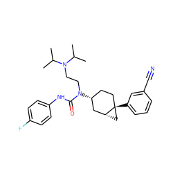 CC(C)N(CCN(C(=O)Nc1ccc(F)cc1)[C@@H]1CC[C@]2(c3cccc(C#N)c3)C[C@@H]2C1)C(C)C ZINC000028649931