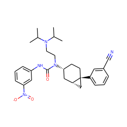 CC(C)N(CCN(C(=O)Nc1cccc([N+](=O)[O-])c1)[C@@H]1CC[C@]2(c3cccc(C#N)c3)C[C@@H]2C1)C(C)C ZINC000028649904