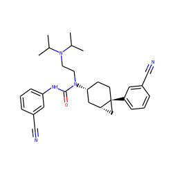 CC(C)N(CCN(C(=O)Nc1cccc(C#N)c1)[C@@H]1CC[C@]2(c3cccc(C#N)c3)C[C@@H]2C1)C(C)C ZINC000028649919