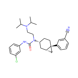 CC(C)N(CCN(C(=O)Nc1cccc(Cl)c1)[C@@H]1CC[C@]2(c3cccc(C#N)c3)C[C@@H]2C1)C(C)C ZINC000028649915