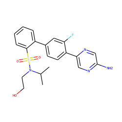 CC(C)N(CCO)S(=O)(=O)c1ccccc1-c1ccc(-c2cnc(N)cn2)c(F)c1 ZINC000212154548