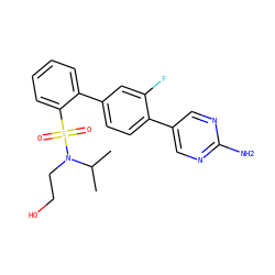 CC(C)N(CCO)S(=O)(=O)c1ccccc1-c1ccc(-c2cnc(N)nc2)c(F)c1 ZINC000224727730