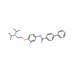 CC(C)N(CCOc1ccc(NC(=O)c2ccc(-c3ccccc3)cc2)cc1F)C(C)C ZINC000034352524