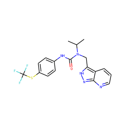 CC(C)N(Cc1[nH]nc2ncccc12)C(=O)Nc1ccc(SC(F)(F)F)cc1 ZINC000205978955