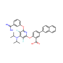 CC(C)N(c1c(F)c(Oc2cccc(C(=N)N)c2)nc(Oc2ccc(-c3ccc4ccccc4c3)cc2C(=O)O)c1F)C(C)C ZINC000028568926