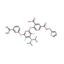 CC(C)N(c1c(F)c(Oc2cccc(C(=N)N)c2)nc(Oc2ccc(C(=O)NCc3ccco3)cc2C(=O)O)c1F)C(C)C ZINC000028569853