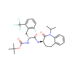 CC(C)N1C(=O)[C@H](NC(=O)[C@@H](Cc2c(F)cccc2C(F)(F)F)NC(=O)OC(C)(C)C)CCc2ccccc21 ZINC000028952732