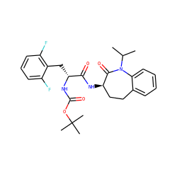 CC(C)N1C(=O)[C@H](NC(=O)[C@@H](Cc2c(F)cccc2F)NC(=O)OC(C)(C)C)CCc2ccccc21 ZINC000028952719