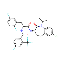 CC(C)N1C(=O)[C@H](NC(=O)[C@@H](Cc2cc(F)ccc2F)NC(=O)c2ccc(F)cc2C(F)(F)F)CCc2cc(Cl)ccc21 ZINC000028958153