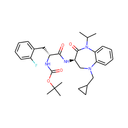 CC(C)N1C(=O)[C@H](NC(=O)[C@@H](Cc2ccccc2F)NC(=O)OC(C)(C)C)CN(CC2CC2)c2ccccc21 ZINC000029040465