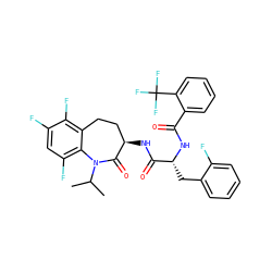 CC(C)N1C(=O)[C@H](NC(=O)[C@@H](Cc2ccccc2F)NC(=O)c2ccccc2C(F)(F)F)CCc2c(F)c(F)cc(F)c21 ZINC000096927112