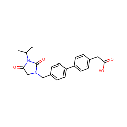 CC(C)N1C(=O)CN(Cc2ccc(-c3ccc(CC(=O)O)cc3)cc2)C1=O ZINC000653783615