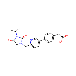 CC(C)N1C(=O)CN(Cc2ccc(-c3ccc(CC(=O)O)cc3)cn2)C1=O ZINC000653786005